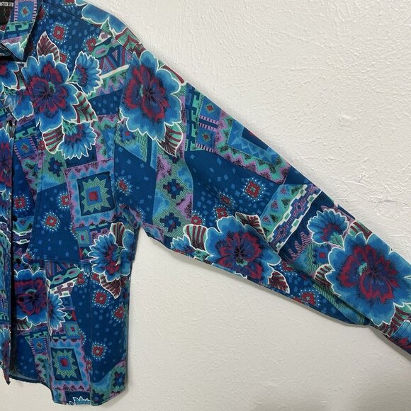 Vintage 90s Western Turquoise Southwest Aztec Shirt Sz XL Cowgirl Rodeo Artsy - Picture 5 of 12